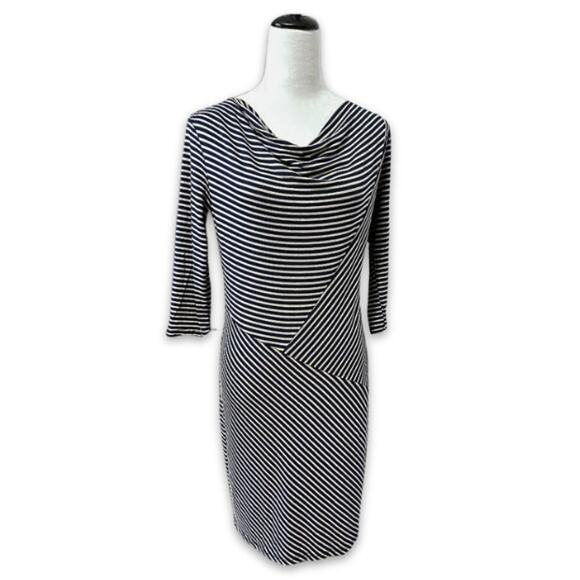 Gilli Sheath Dress Knit Fabric Pullover Drape Neck Stripe Patterns Blue/Gray W L - Picture 1 of 7
